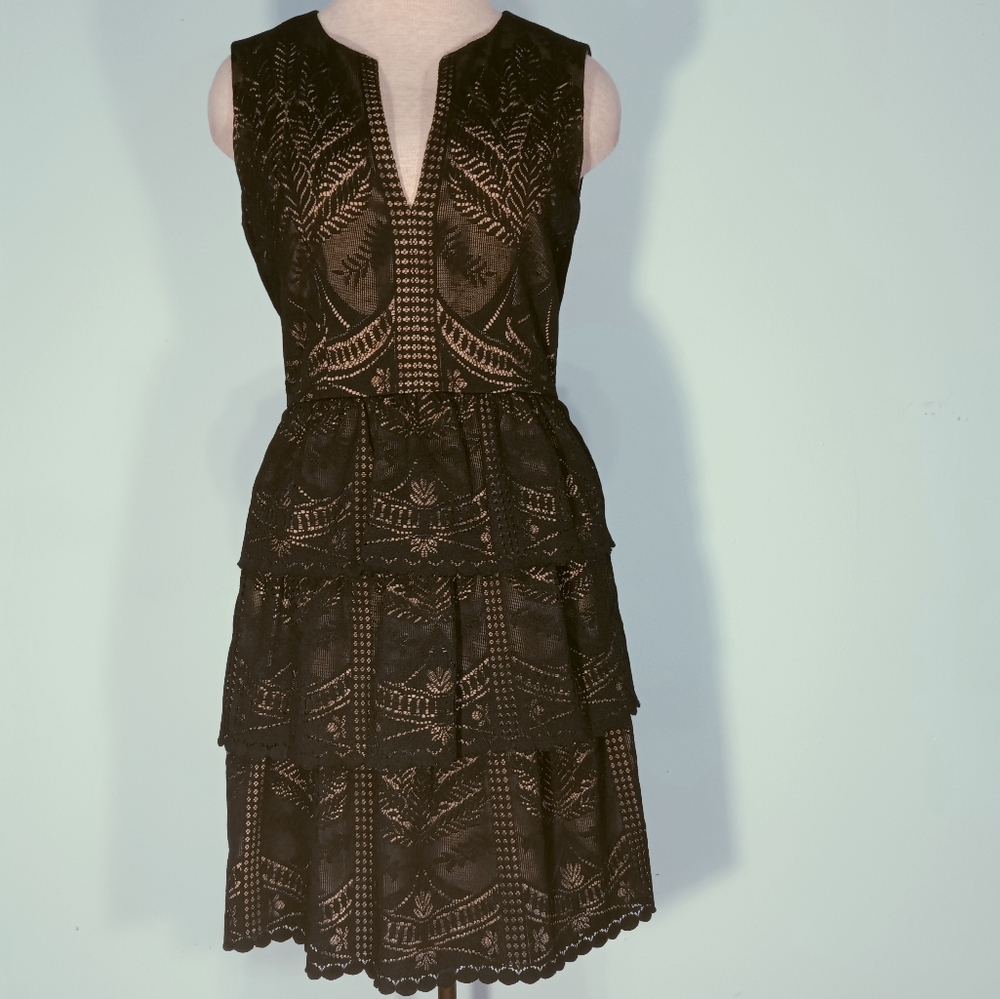 BCBG Max Azria Blk Lace Exquisite Layered Dress Size 6